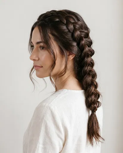 Woman With Voluminous Brown French Braid