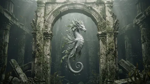 Mythical Sea Dragon in Sunken Temple Archway
