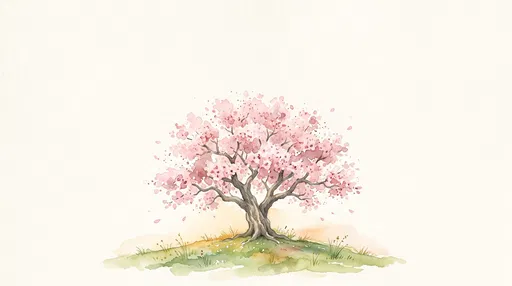Watercolor Blooming Sakura Tree Illustration