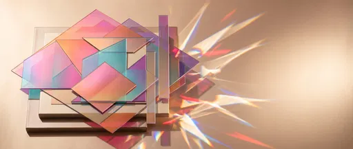 Iridescent Geometric Glass Sheets With Caustics