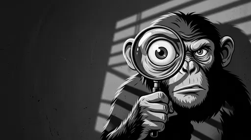 Noir Chimpanzee Looking Through Magnifying Glass