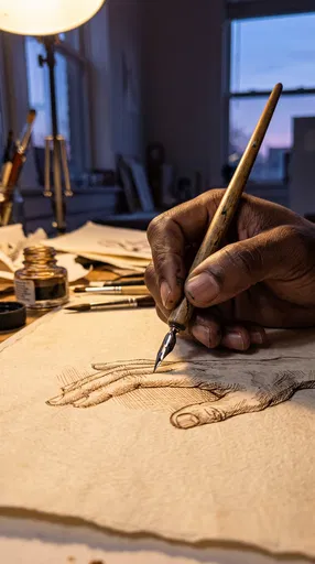 Artist Drawing Hand Study With Dip Pen