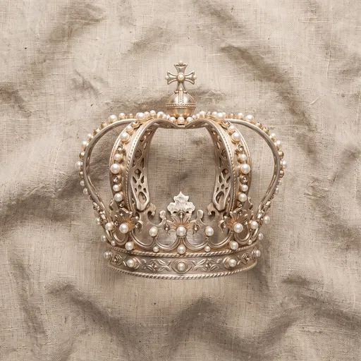 Ornate Pearl Crown on Beige Linen