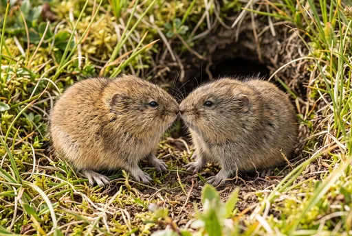 Two Brown Lemmings Touching Noses
