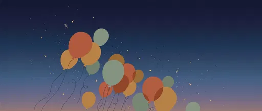 Minimalist Balloons Floating in Twilight Sky