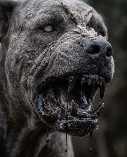 Snarling Gray Demon Hound Close-Up