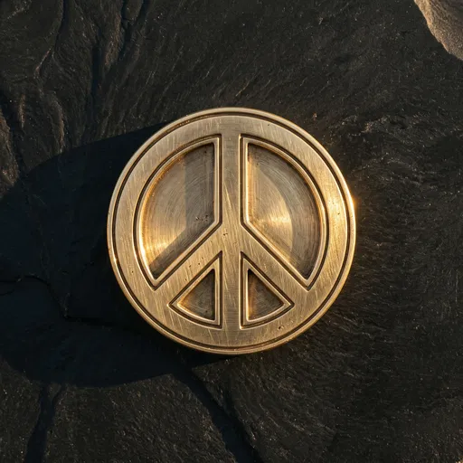 Brushed Brass Peace Medallion on Dark Stone