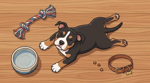 Tricolor Puppy Flat-Lay Vector Illustration