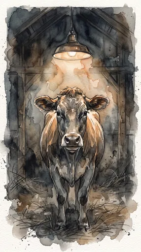 Watercolor Barn Cow Under Pendant Lamp
