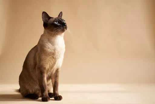 Siamese Cat Looking Up in Studio