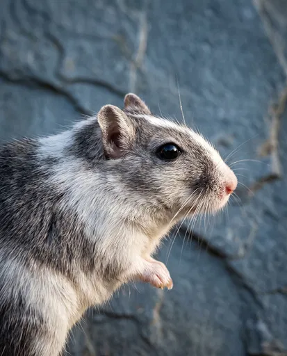 Pied Grey and White Gerbil Profile Portrait