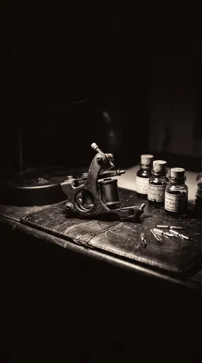 Vintage Tattoo Machine and Ink Bottles