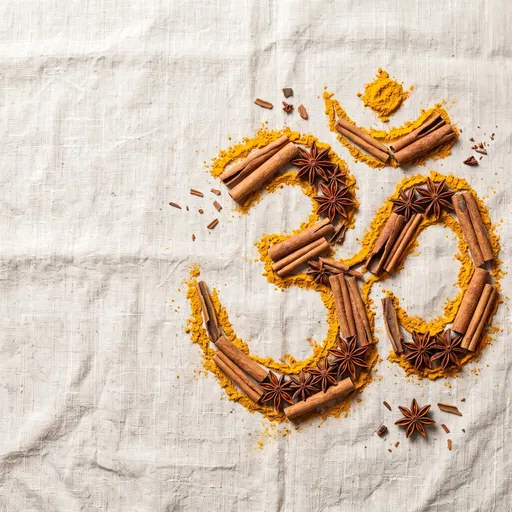 Om Symbol Made of Spices on Linen
