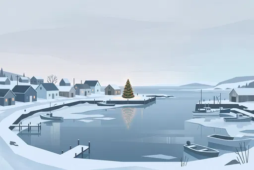 Minimalist Winter Harbor With Christmas Tree