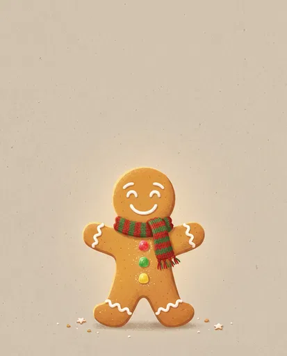 Smiling Gingerbread Man Illustration with Scarf