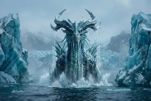 Ice Dragon Rising From Glacial Lagoon