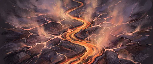 Chalk Pastel Illustration of Winding Magma River