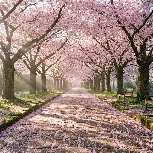 Cherry Blossom Avenue in Morning Sunlight