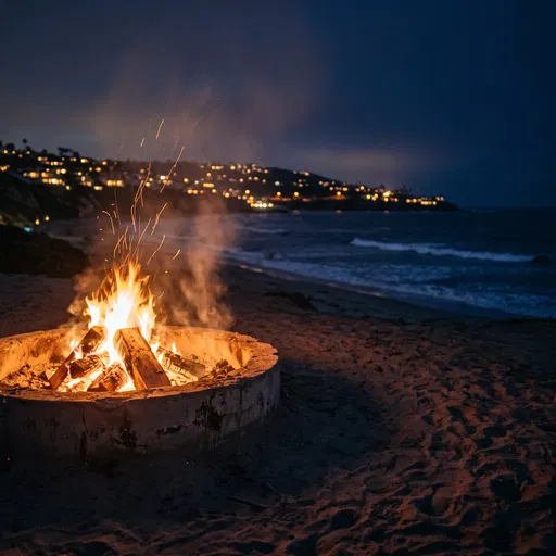 Evening Bonfire on Sandy Coastline