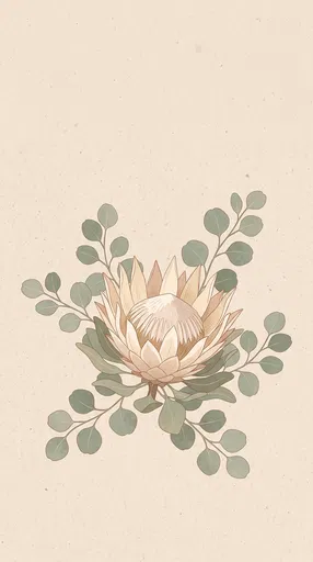 Botanical King Protea and Eucalyptus Illustration