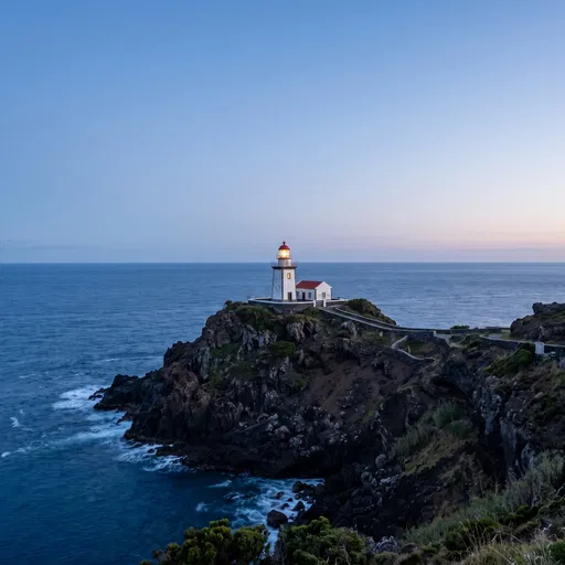 Glowing Cliffside Lighthouse at Twilight