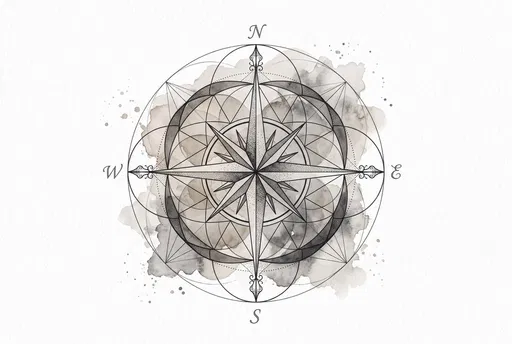 Sacred Geometry Watercolor Compass Rose