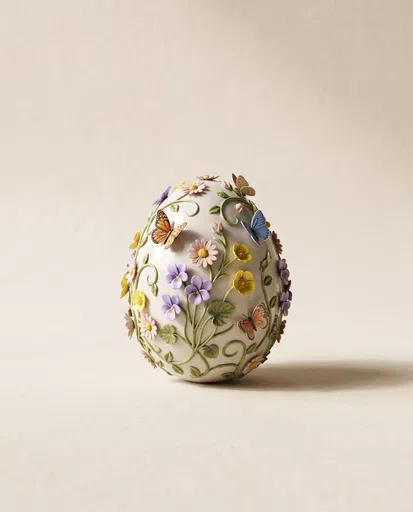 Porcelain Easter Egg with Sculpted Flowers