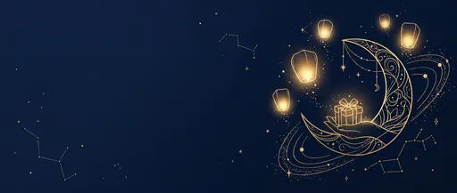 Golden Crescent Moon and Gift Illustration