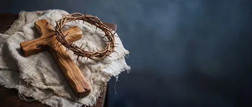 Wooden Cross and Crown of Thorns
