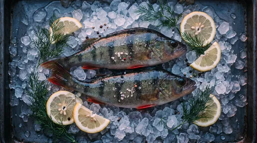 Fresh Perch Fish on Crushed Ice
