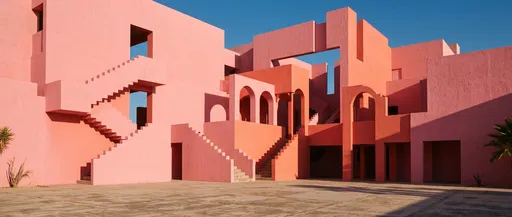 Pink Postmodern Stucco Architecture and Courtyard