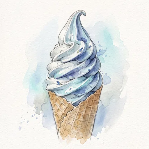 Watercolor Blue Swirl Soft Serve Cone