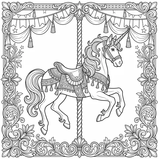 Ornate Carousel Unicorn Coloring Page