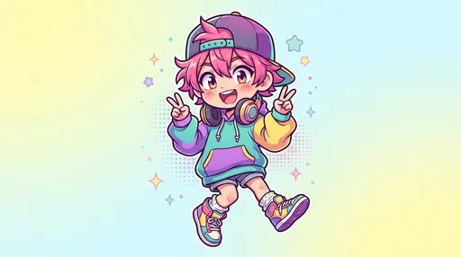 Cheerful Chibi Character in Streetwear