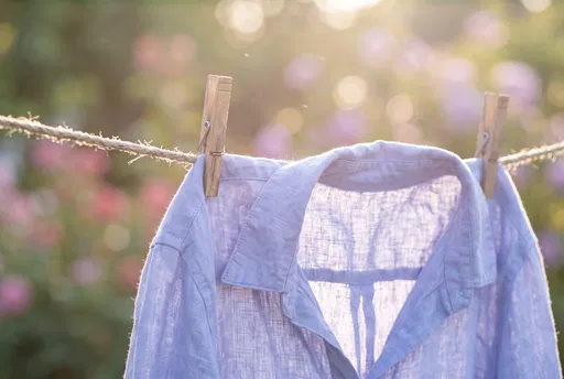 Periwinkle Linen Shirt on Clothesline