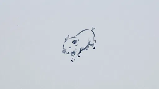Minimalist Brush Sketch of Trotting Piglet