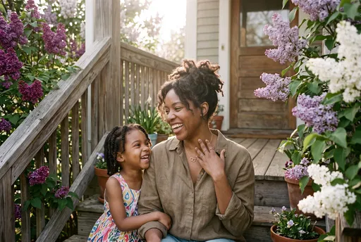 Mother and Daughter Smiling on Porch