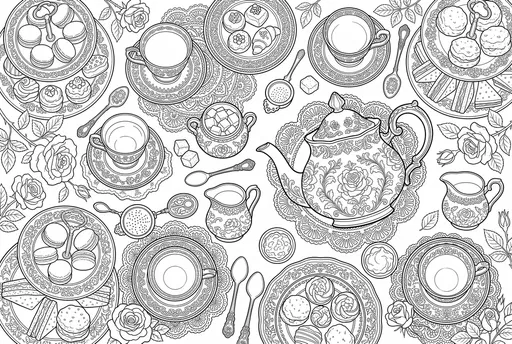 Ornate Afternoon Tea Party Coloring Page