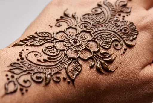 Close-Up of Fresh Floral Henna Design