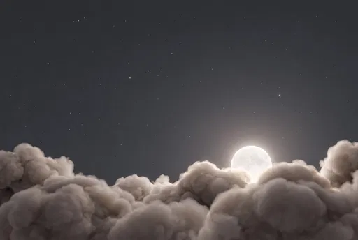 Full Moon Rising Behind Soft Night Clouds