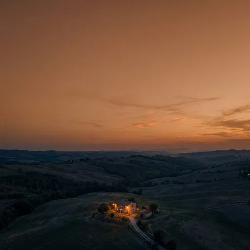 Lit Stone Farmhouse in Rolling Sunset Hills
