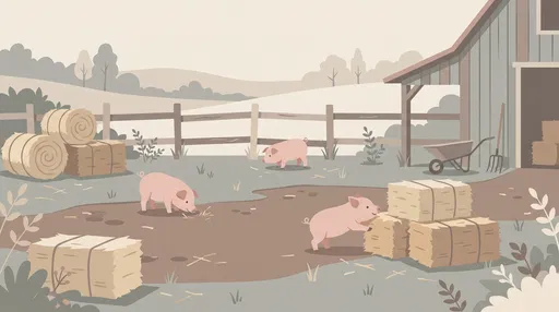 Three Piglets in Muted Rustic Barnyard