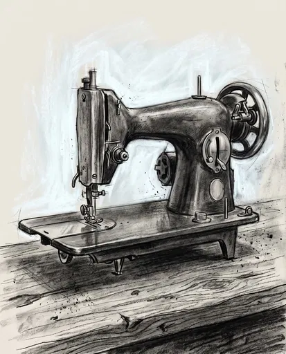Charcoal Drawing of Vintage Sewing Machine