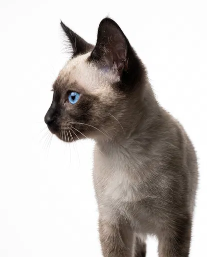 Siamese Kitten Side Profile Portrait on White