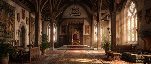 Grand Medieval Throne Room With Sunbeams