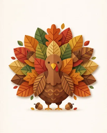 Paper Craft Autumn Leaf Turkey Illustration