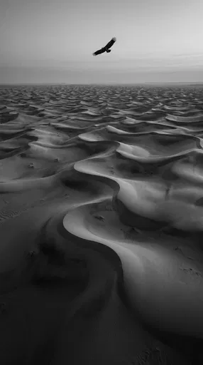 Lone Eagle Over Monochrome Sand Dunes