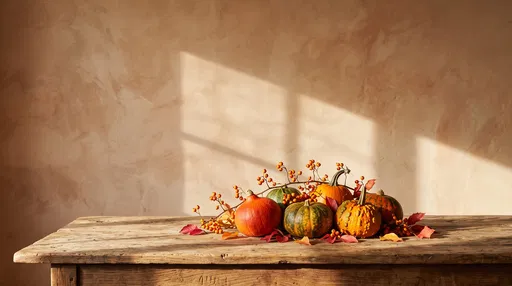 Heirloom Pumpkins on Rustic Wooden Table