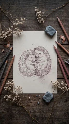 Hedgehog Pencil Sketch Flat Lay on Desk