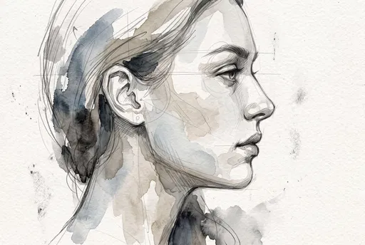 Watercolor and Graphite Woman Profile Sketch